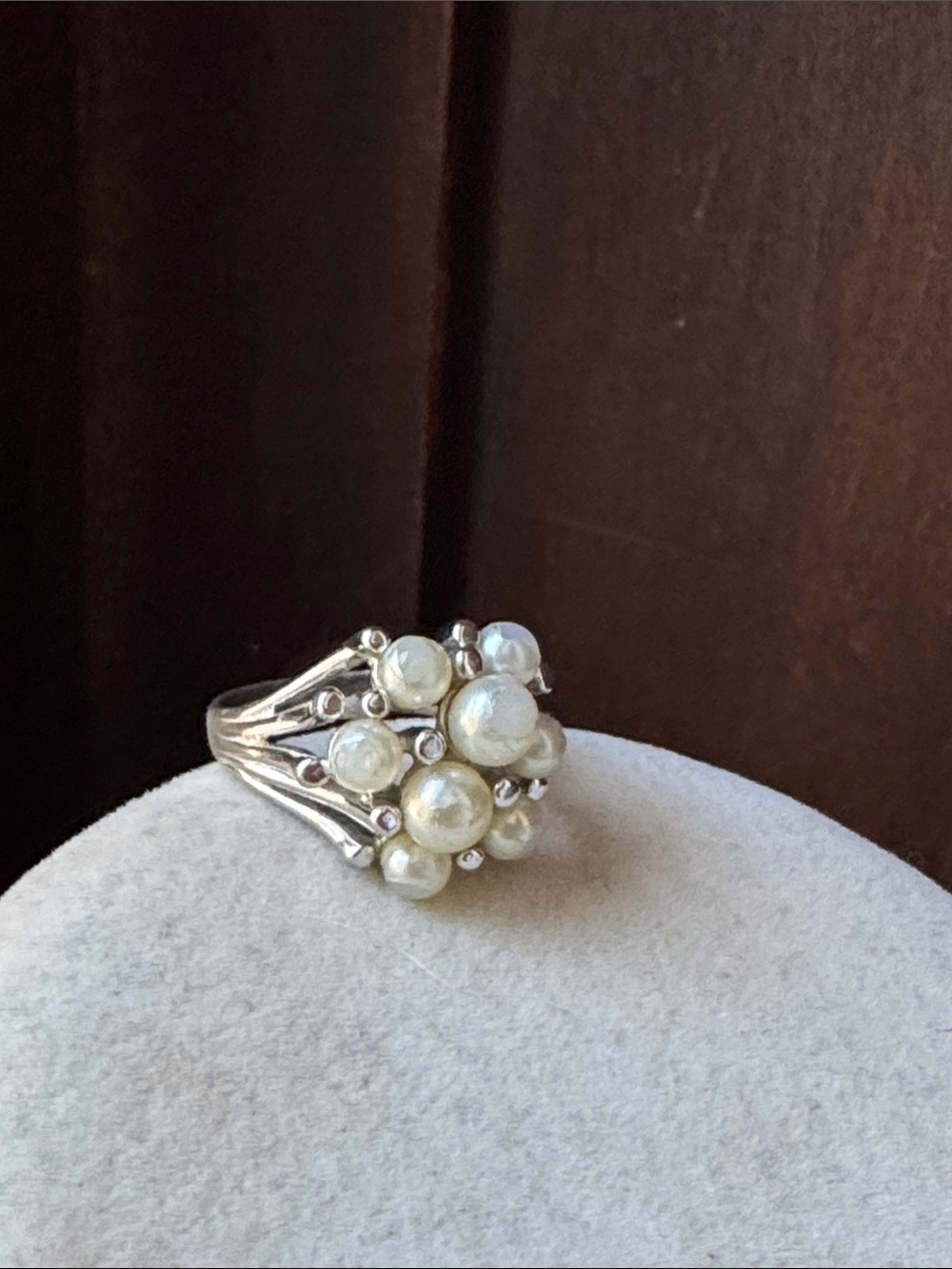 Vintage 925 sterling silver Pearl Cluster Statement Ring - Cream Pearl & Silver